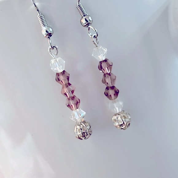 ✨Stunning Dainty 2pc Silver AAA+💎Crystals + Amethyst Diamonds Set 💯%Authentic✨ - Picture 2 of 16